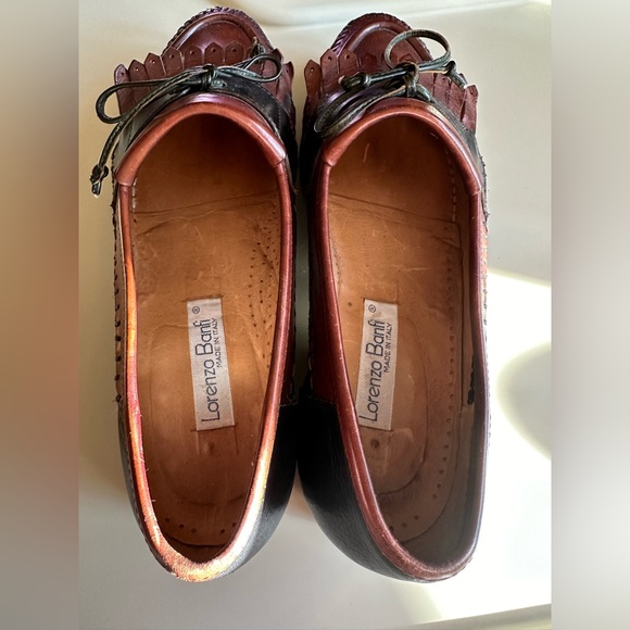 Lorenzo Banf Brown Black & Green Leather Loafers Hand made. Visible Stitching S8 - Picture 6 of 9
